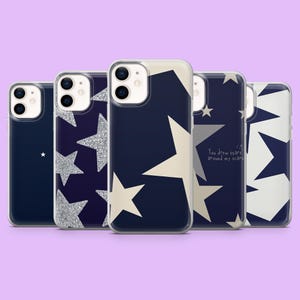 Navy Blau Ästhetische Sterne Mädchen Hülle für iPhone 16, 15, 14, 13, 12, 11, Samsung S25, S24, S23, S22, A16, A55, A25, Pixel 9 Pro, 8A