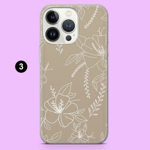 Minimalist Handy Hülle Beige Aesthetic Floral Line Art Cover für iPhone 15, 14, 13, 12, 11,Samsung S24,S23FE, S22, A15, A54, A25, A14,Pixel 8 3