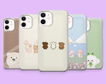 Funda para teléfono con diseño de osito de peluche, linda funda Kawaii con ositos para iPhone 17e, 17Pro, 16, 15, 14, 13, 12, Samsung S26, S25, A56, A17, A16, Pixel 10, 10Pro, 9