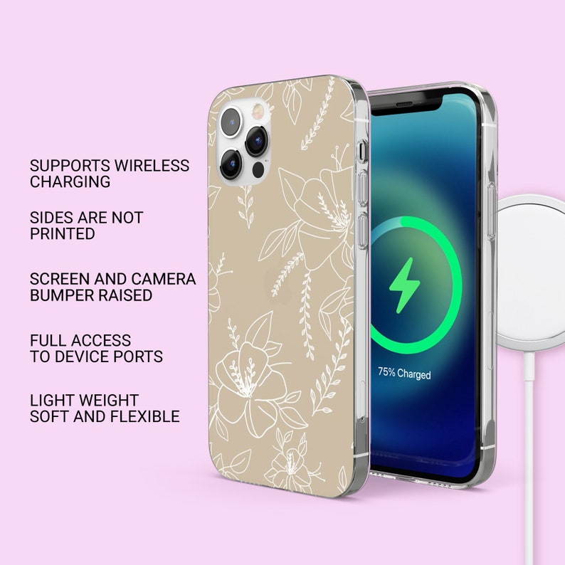 Minimalist Handy Hülle Beige Aesthetic Floral Line Art Cover für iPhone 15, 14, 13, 12, 11,Samsung S24,S23FE, S22, A15, A54, A25, A14,Pixel 8 Bild 7