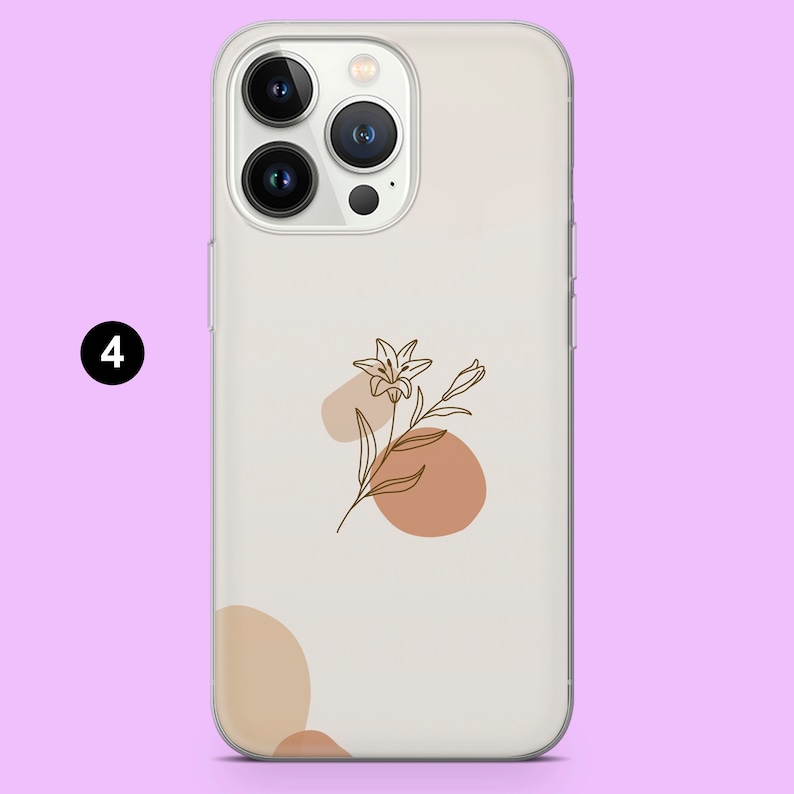 Minimalist Handy Hülle Beige Aesthetic Floral Line Art Cover für iPhone 15, 14, 13, 12, 11,Samsung S24,S23FE, S22, A15, A54, A25, A14,Pixel 8 4