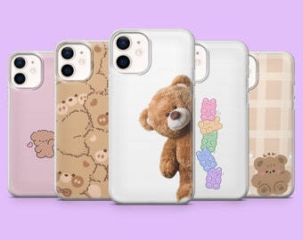 Funda para teléfono Kawaii Teddy con diseño de osito adorable para iPhone 17, 17e, 16Pro, 15, 14, 13, Samsung S26, S25, S24Fe, A16, A56, Pixel 10Pro, 9A, 8A, 7Pro