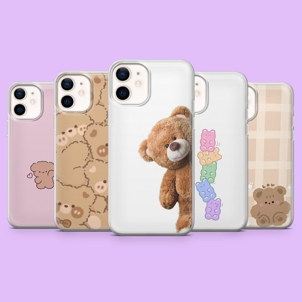 Cute Teddy Phone Case Beary Kawaii Bear Cover for iPhone 15, 14, 13, 12, 11, Samsung S24Ultra, S23FE, S22, A15, A54, A25, A14, Pixel 8A, 7,6