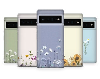 Bloemen esthetisch telefoonhoesje lentebloemen schattig minimalistische hoes voor Google Pixel 10, 10Pro, 9A, 8, 7, 6A, Samsung S25, S24, S23, iPhone 17
