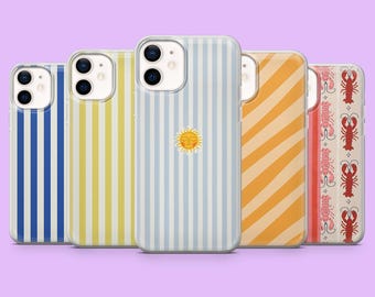 リゾートストライプ柄スマホケース ミニマリストサマーカバー iPhone 17Pro、17、16、15Pro、14、13、12、Samsung S26、S25、S24、A17、A16、A56、Pixel 10対応