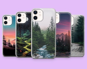 Funda para teléfono con diseño de árboles, montañas y bosques para iPhone 17e, 17Pro, 16e, 15, 14, 13, 12, Samsung S26, S25, A56, A17, A16, Pixel 10A, 10 9A