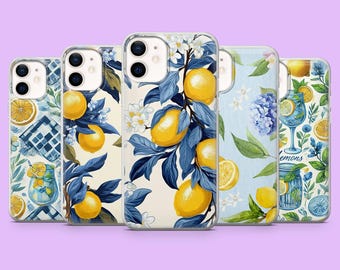 Blue Lemon Phone Case Italian Aesthetic Summer Cover for iPhone 17Pro, 16, 16Pro, 15, 14, 13, Samsung S26, S25FE, A17, A16, A56, Pixel 10Pro