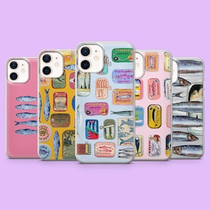 Sardinen Handytasche Sommer Fisch ästhetik für iPhone 16, 15, 14, 13, 12, 11, Samsung S25Ultra, S24, S23+, S22, A16, A55, A25, Pixel 9