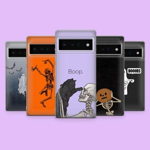Funny Halloween Phone Case Spooky Skeleton Cover for Google Pixel 10, 10Pro, 9A, 9Pro, 8, 7, 6A, Samsung S25, S24, S23, S22, A16, iPhone 17