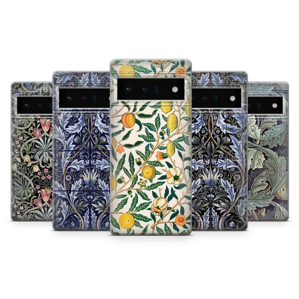 William Morris Phone Case Vintage Print Art Deco Cover for Google Pixel 8A, 8Pro, 7Pro, 7A, 6A, Samsung S24, S23Fe, A25, A15, A54, iPhone 15