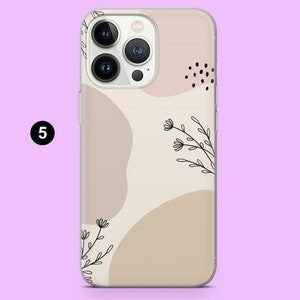 Minimalist Handy Hülle Beige Aesthetic Floral Line Art Cover für iPhone 15, 14, 13, 12, 11,Samsung S24,S23FE, S22, A15, A54, A25, A14,Pixel 8 5