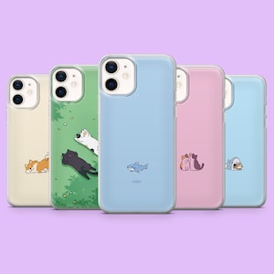 Tier Handy Hülle Minimalist Haustier Kawaii Cute Cover für iPhone 16, 15, 14, 13, 12, Samsung S25, S24Ultra, S23, S22, A16, A55, A25, Pixel 9, 8