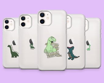 Cute Dino Phone Case Kawaii Transparent Dinosaur Cover for iPhone 16Pro, 15, 14, 13, 12, Samsung S25, S24, S23FE, S22, A16, A55,A25, Pixel 9