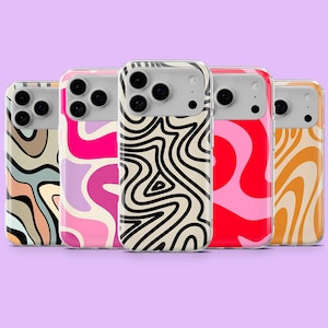 Wavy Abstract Phone Case Groovy Swirl Cover for iPhone 17, 17Air, 16e, 15, 14, 13, 12, Samsung S25, S24, S23Fe, A16, A56, Pixel 10Pro, 9A, 8