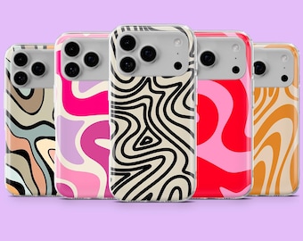 Funda para teléfono con diseño abstracto ondulado y remolino para iPhone 17, 17 Air, 16e, 15, 14, 13, 12, Samsung S25, S24, S23 Fe, A16, A56, Pixel 10 Pro, 9A, 8
