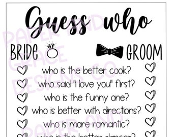 Bridal Shower Game ~ Bride or Groom Game ~ Shower Game ~ Printable Bridal Shower Game