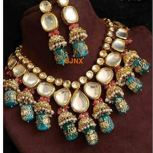 Heavy Meenakari Jadau Kundan Handmade Kundan Bridal Choker set, Tanjore Semiprecious Stone Kundan Necklace, customizable Indian Jewelry Set