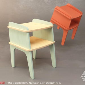 May include: Two small, modern wooden side tables. One is light green with a natural wood top and shelf. The other is orange. The tables have a minimalist design with a rectangular shape and four legs. The text in the image says: WARNING! This is digital item. You won't get "physical" item.