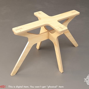 May include: A light-colored wooden table base with a unique, modern design. The base features a cross-shaped top and angled legs, providing a sturdy foundation. The image includes the text "WARNING! This is digital item. You won't get "physical" item."