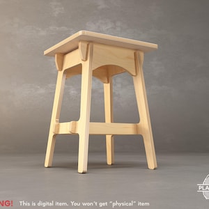 May include: A light-colored wooden stool with a square seat and four angled legs. The stool has a simple, modern design. The image includes the text "WARNING! This is digital item. You won't get "physical" item."