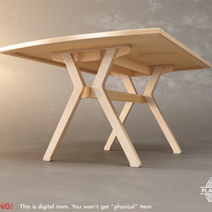 May include: A light-colored wooden table with a rectangular top and angled legs. The legs form an X-shape for support. The table is made of light-colored wood and has a natural finish. The text "WARNING! This is digital item. You won't get "physical" item" is at the bottom.