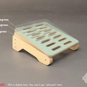 May include: A wooden footrest with a light green top featuring rectangular cutouts. The footrest is adjustable to 9, 15, and 20 degrees. The text "WARNING! This is digital item. You won't get "physical" item" is at the bottom.