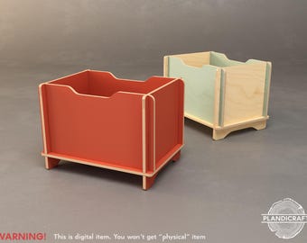 May include: Two wooden storage boxes. One is a vibrant red-orange, the other is light green and natural wood. Both have a rectangular shape with a cutout top and are elevated on small feet. The text "WARNING! This is digital item. You won't get "physical" item" is at the bottom.