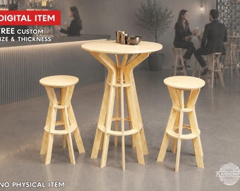 Digital CNC File: RURU Bar Stool & Table SET | Parametric Modern Design | Plywood (Customizable)