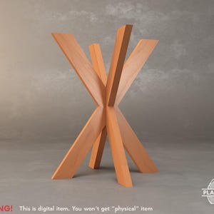 May include: A light brown wooden table base with an X-shaped design. The base has six angled legs that meet in the centre. The image includes the text "WARNING! This is digital item. You won't get "physical" item."