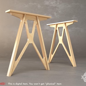 May include: Two light-coloured wooden tables with a modern design. The tables have a rectangular top and angled legs with a unique geometric support structure. The image includes the text "WARNING! This is digital item. You won't get "physical" item."