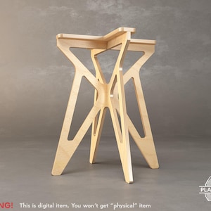 May include: A light-colored wooden table base with a unique geometric design. The base has four legs that converge towards the center, supporting a square top. The image includes the text "WARNING! This is digital item. You won't get "physical" item."