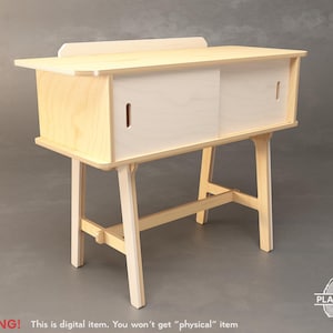 May include: A light-colored wooden cabinet with sliding doors, set on a matching wooden frame. The cabinet has a rectangular shape with a flat top and is supported by angled legs. The image includes the text "WARNING! This is digital item. You won't get "physical" item."