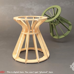 May include: A light-coloured wooden table with an hourglass design, featuring a circular top and base, and vertical supports. A green, wheel-like structure is in the background. The image includes the text "WARNING! This is digital item. You won't get "physical" item."