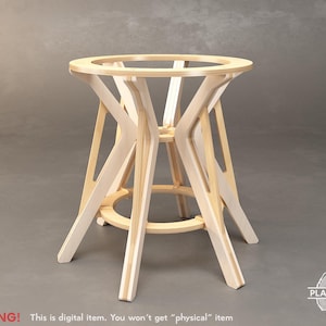 May include: A light-colored wooden table with a round top and a unique, geometric leg design. The table is made of layered wood and has a modern aesthetic. The text in the image says "WARNING! This is digital item. You won't get "physical" item."