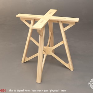 May include: A light-coloured wooden table base with a cross-shaped top and angled legs. The base is made of multiple wooden pieces joined together. The text "WARNING! This is digital item. You won't get "physical" item" is at the bottom.