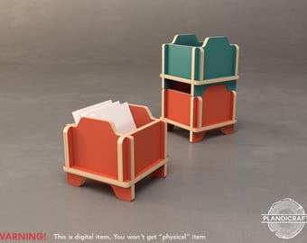 May include: Two wooden desk organizers, one filled with white cards. The organizers are orange and teal with a natural wood trim. The text "WARNING! This is digital item. You won't get "physical" item" is at the bottom.