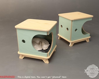 Digital CNC File: SIDEY Cat House & Side Table | Flatpack Modern Pet House | Plywood (Customizable)