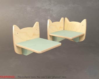 Digital CNC File: GUPGU Cat Wall Shelf | Plywood Pet Furniture (Customizable)