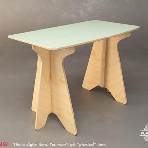 May include: A small, light-colored wooden table with a rectangular top and two supporting structures. The tabletop is a pale green. The legs are made of natural wood. The text "WARNING! This is digital item. You won't get "physical" item" is at the bottom.