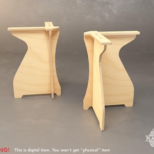 May include: Two unfinished wooden side tables with a unique, curved design. The tables are made of light-colored wood and feature a rectangular top supported by a curved base. The image includes the text "WARNING! This is digital item. You won't get "physical" item."