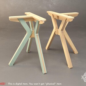 May include: Two wooden table legs with a contemporary design. One is painted light green with natural wood accents, the other is natural wood. The legs have an X-shaped base and a flat top. The image includes the text "WARNING! This is digital item. You won't get "physical" item."
