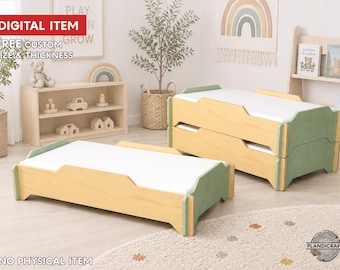 Digital Cnc File: GROWI Stackable Kid Bed, Montessori Design (Customizable)