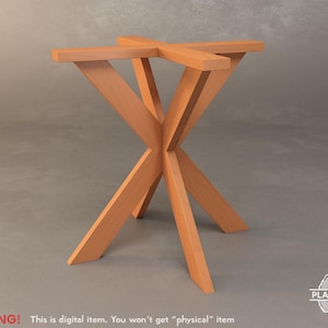 Puede incluir: Una base de mesa de madera con un diseño de patas en forma de X. La base está construida con madera de color claro y presenta una parte superior en forma de cruz. Las patas están anguladas y se cruzan en el centro, creando un aspecto robusto y moderno. El texto "WARNING! This is digital item. You won't get "physical" item" está en la parte inferior.