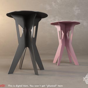 May include: Two contemporary side tables with a geometric design. One is black, the other is pink. Each table features a circular top and an angular base with cut-out details. These are digital items. The text "WARNING! This is digital item. You won't get "physical" item" is visible.