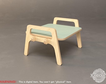 May include: A small, wooden step stool with a light green seat. The stool has a natural wood finish and a simple, modern design. The legs are curved, and the top has a rectangular shape. The text "WARNING! This is digital item. You won't get "physical" item" is at the bottom.
