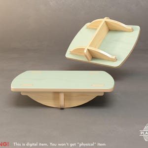 May include: Two wooden balance boards with a light green top and natural wood supports. One board is upright, and the other is floating above it. The text "WARNING! This is digital item. You won't get "physical" item" is at the bottom.