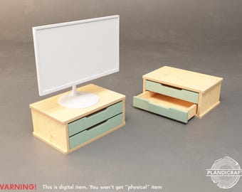Digital CNC File: GIGI Monitor Stand with 2 Drawers (Customizable)