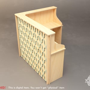 May include: A light-colored wooden desk with a decorative wave pattern on the side. The desk has a shelf and a curved design. The text "WARNING! This is digital item. You won't get "physical" item" is visible.