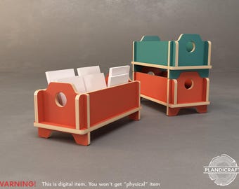 May include: Two wooden storage boxes, one orange and one teal, with natural wood trim. The boxes have a rounded cutout on the front and are stacked. The orange box contains white cards. The text "WARNING! This is digital item. You won't get "physical" item" is at the bottom.