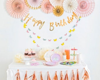 Caja de fiesta temática de jardín encantado, castillo de princesa y mariposas, kit de fiesta ecológico y decoración sostenible